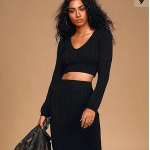 Lulus Cable Knit Balloon Sleeve Cropped Sweater